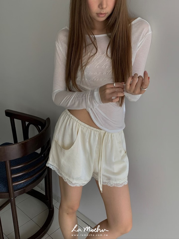 抽繩口袋蕾絲短褲